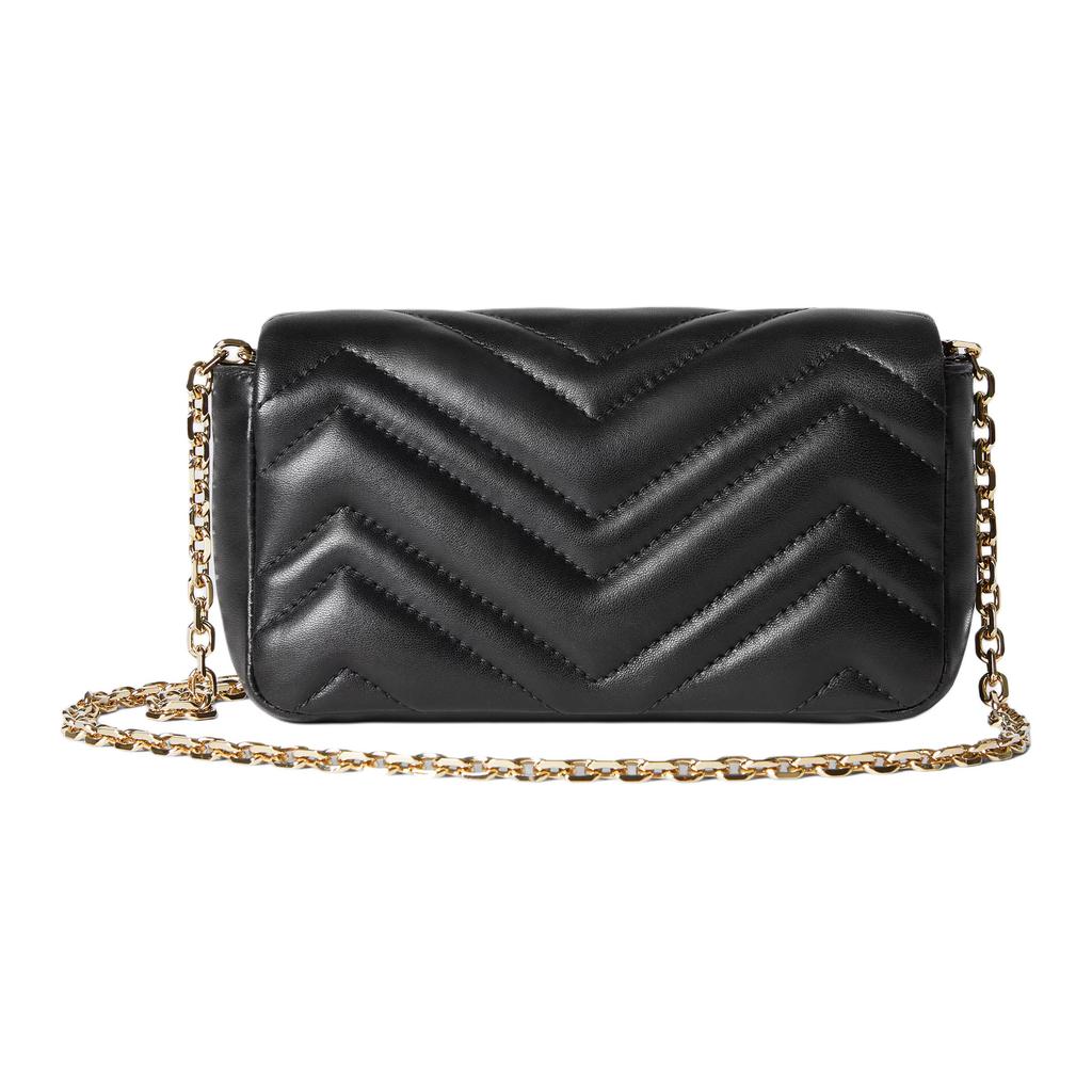 Gucci GG Marmont Black Leather Chevron Quilted Mini Chain Crossbody Bag For Women Daily Use