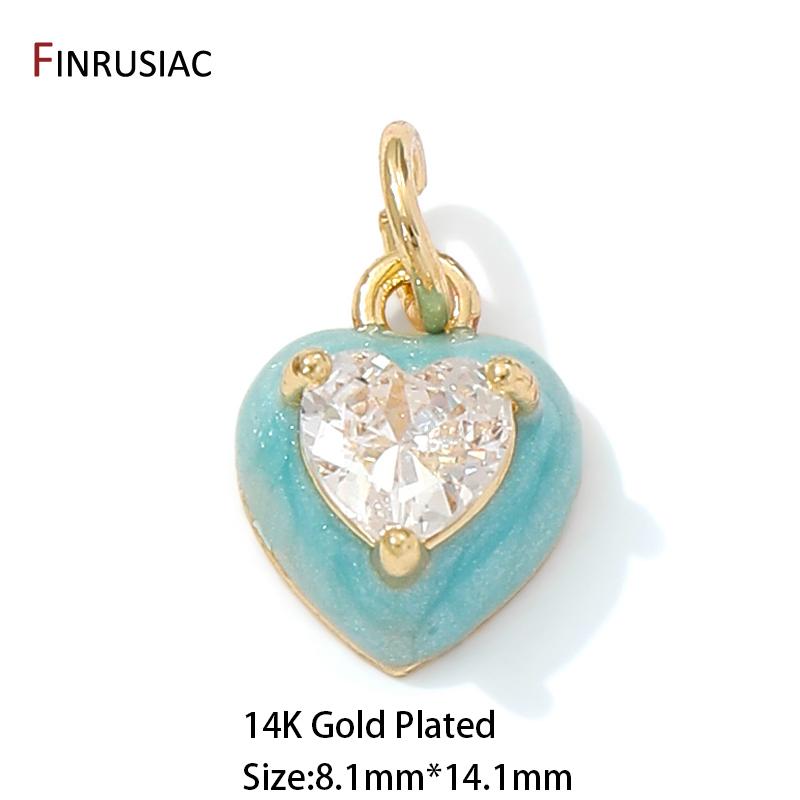 14K Gold Platin Messing Emaille Herz Anhänger Für Schmuckherstellung,Eingefasster Zirkon Anhänger Für DIY Halskette Armband Herstellung Zubehör