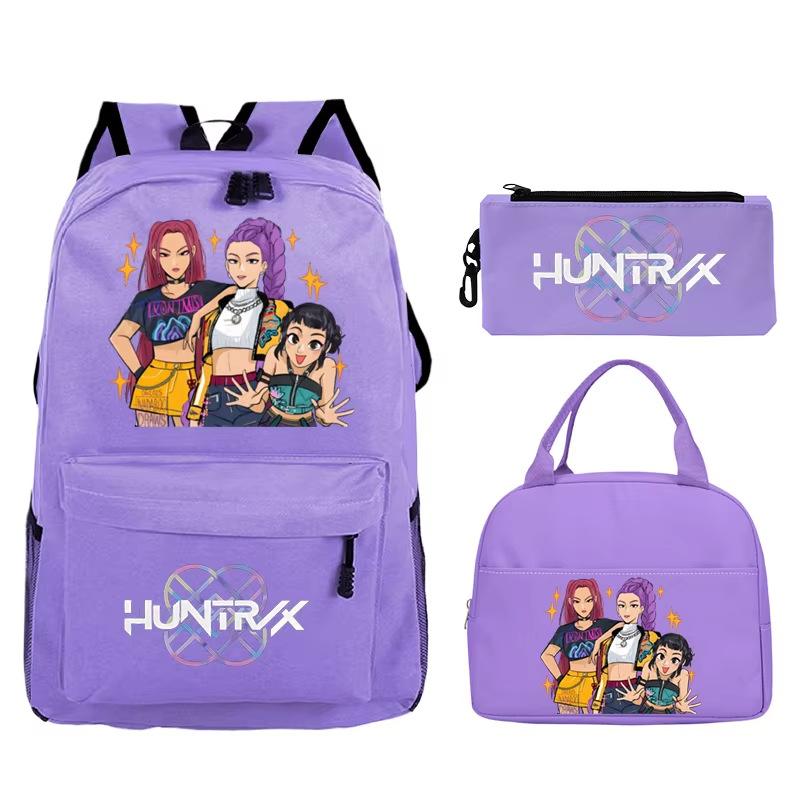 Animation Cartoon Printing Student Trend Large Capacity Backpack Casual School Bag Meal Bag Pencil Bag Three-piece Set