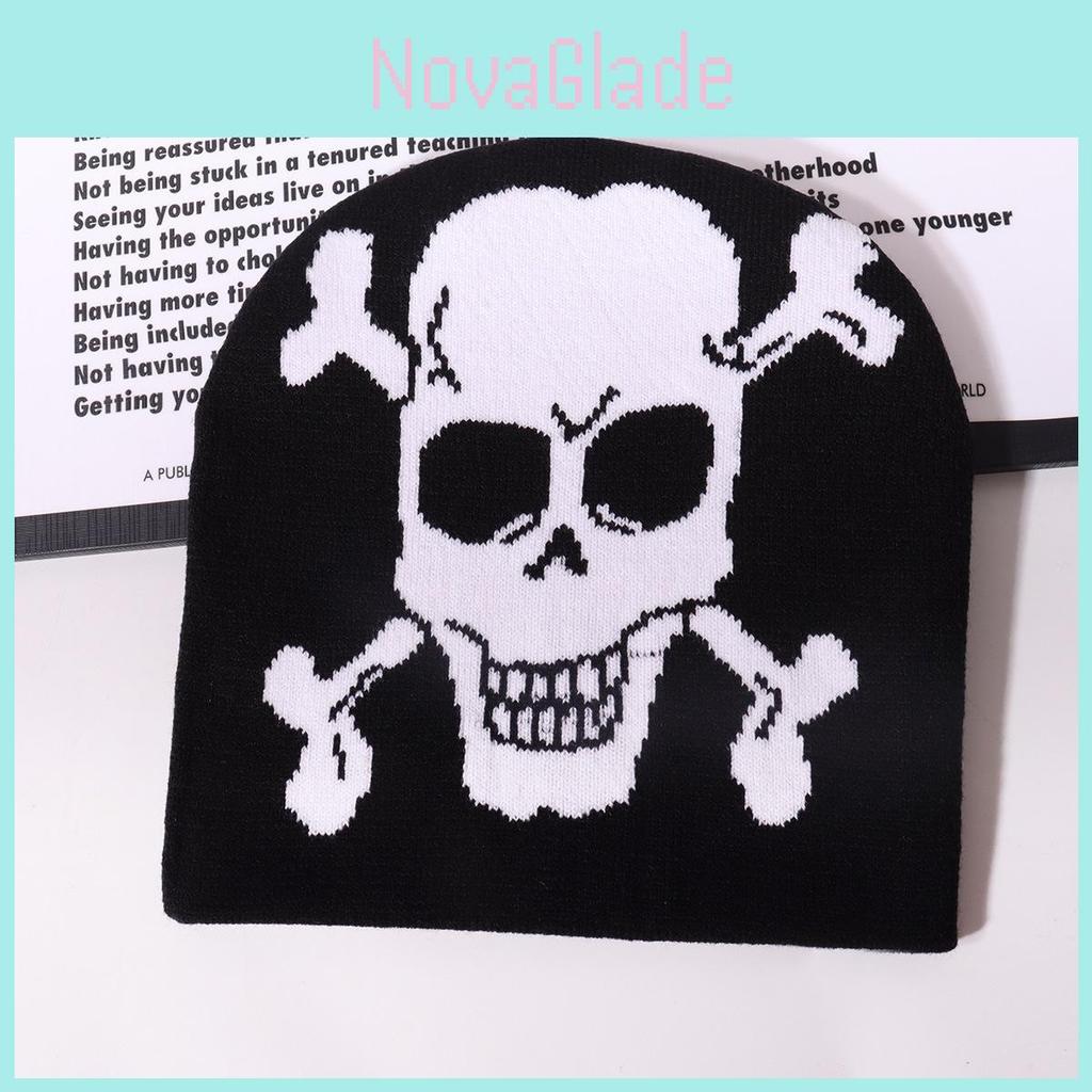 Skull Design Knitted Cap With Acrylic Material For Dark Fashion And Outdoor Use