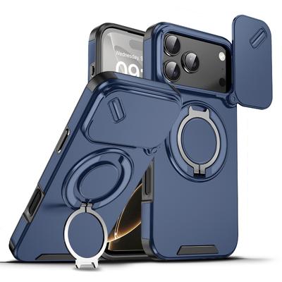Custodia di lusso con supporto magnetico robusto e resistente per iPhone 16, 15, 14, 13, 12, 11 Pro Max Plus, protezione per fotocamera scorrevole in PC.