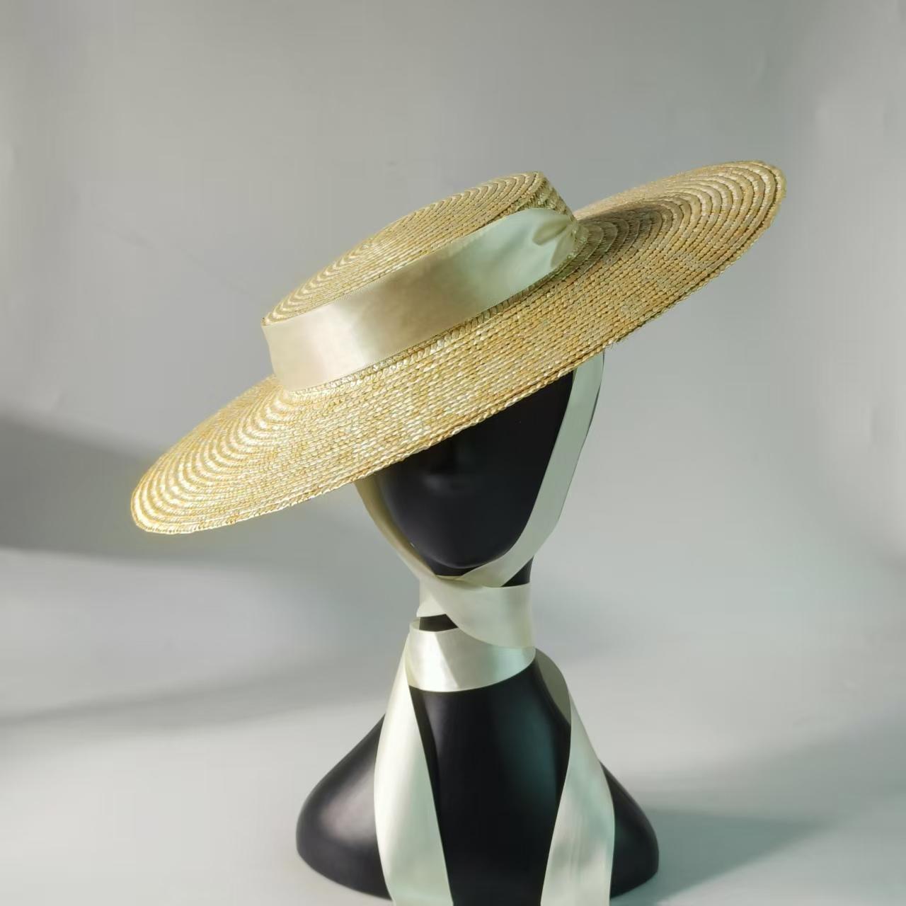 

French chic straw hat women 10cm wide brim straw hat Picnic hat boater handmade ribbon vacation sun hat beach summer hat panama M 56-58