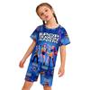 Fashion Fun Cartoon Devil Hunter Print Kids T-shirt and Shorts 2 Piece Set Summer Casual Outdoor Boy's and Girl's Outfit Set