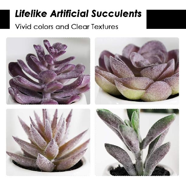 Tiita Purple Artificial Faux Succulents in Pots, Mini Purple Fake Plants for Women Desk, Small Realistic Faux Succulents for Home Office Accessories