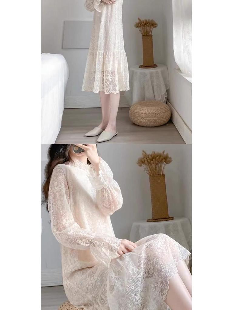 Sweet Slimming Lace Dress - Korean Style Casual Spring 2026