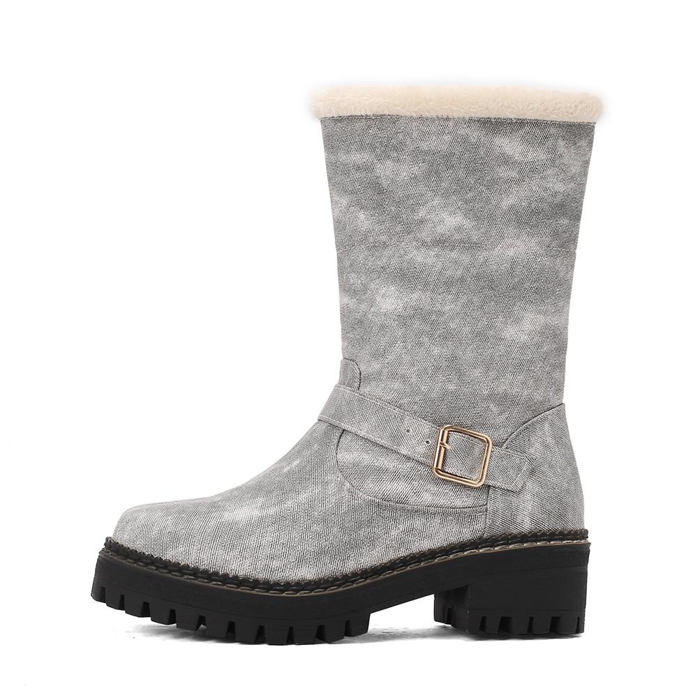 

Модные зимние ботинки для женщин Новые Снежные Сохраняют тепло Меховые ботильоны Комфортные С отворотами Шерстяные ботильоны Платформа Клинья Хлопковая обувь Ботинки до середины икры 34 серый