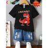 European sizes Children 1pc CHICFULL Boys' Valentine'S Day T-Shirt, Red Dinosaur & Heart Print, Casual Crew Neck Polyester Knit Fabric, Slight Stretch