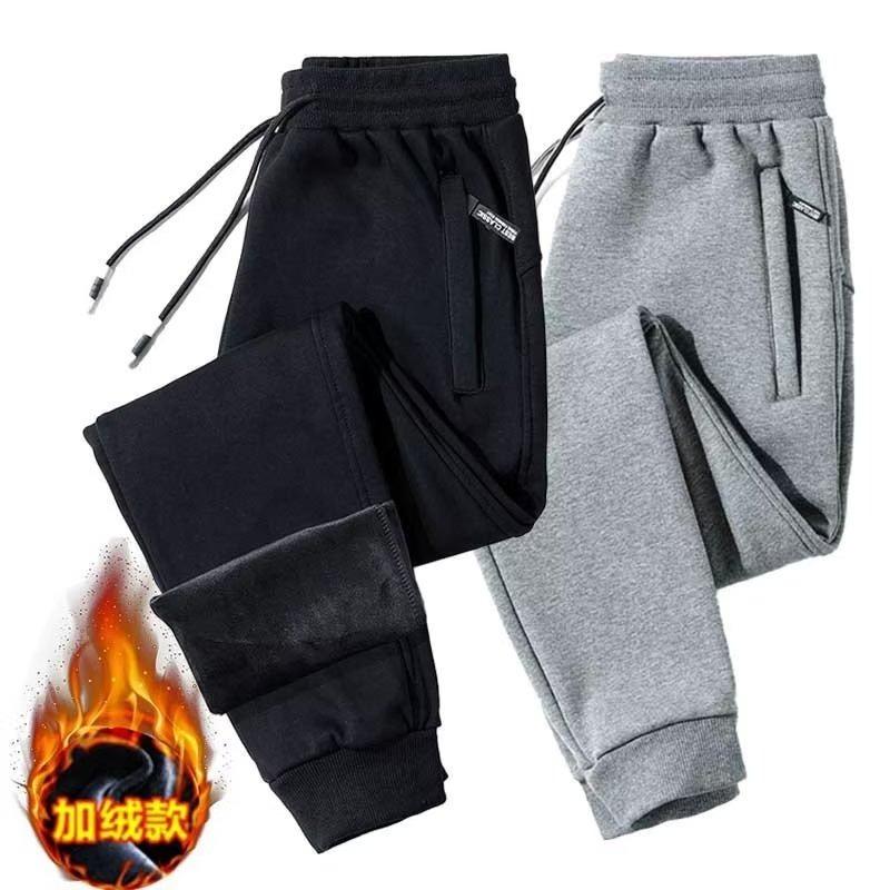 Casual pants men's fleece thickened sweatpants spring, autumn and winter trend sweatpants tied feet straight thermal trousers men