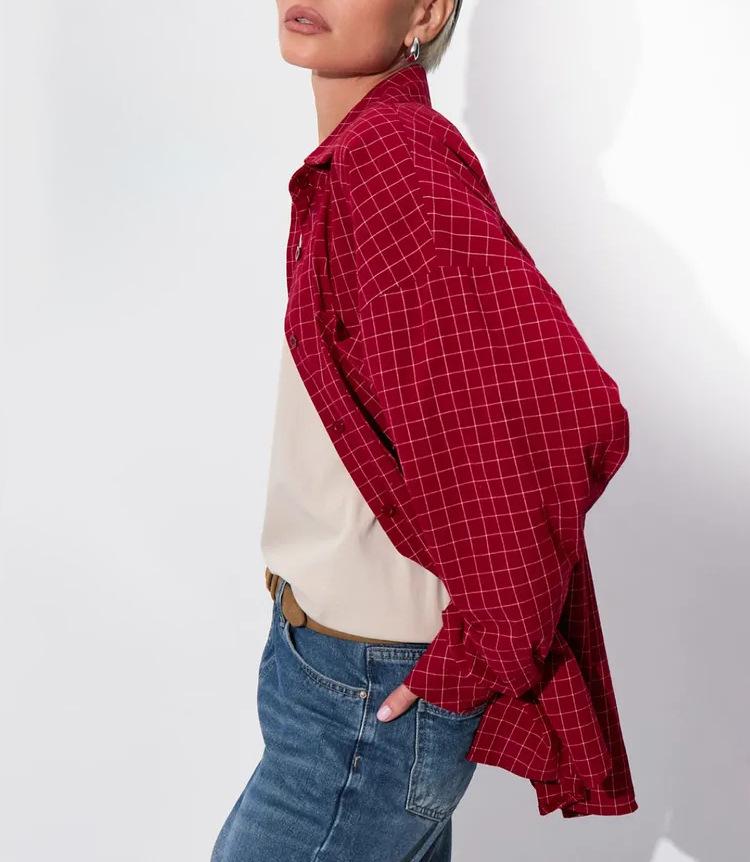2026 New Women's Plaid Long-Sleeve Loose Fit Plus Size Shirt - Casual & Work Style
