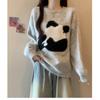 Women's Panda Jacquard Crewneck Sweater for Loose Autumn and Winter Style Slouchy Base Knit Top
