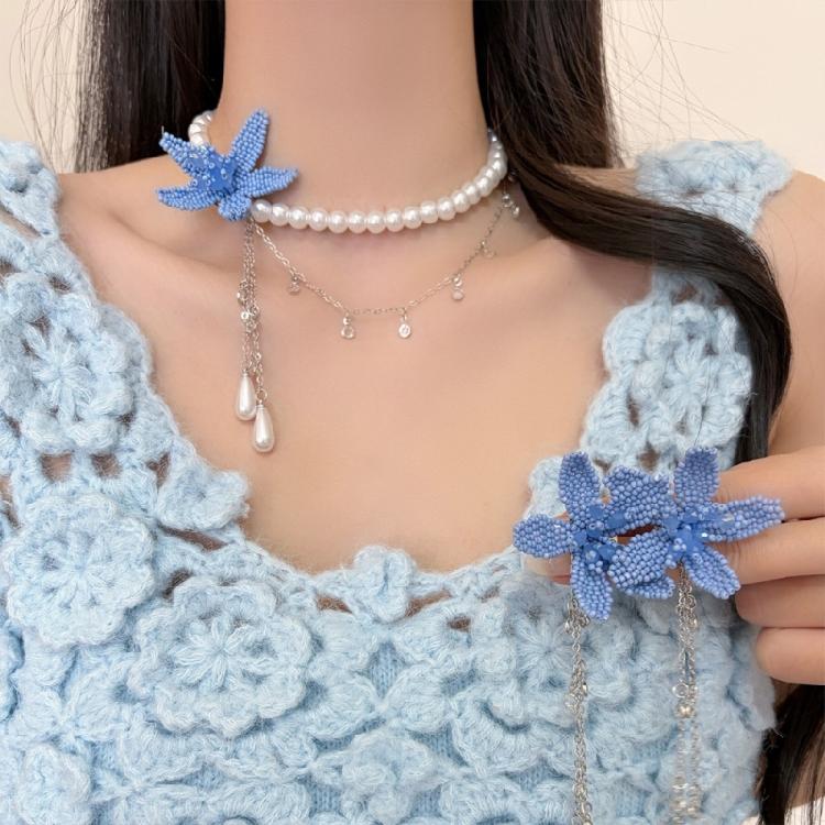 Delicate Simulated Pearls And Acrylic Jewelry Set Suitable For High Collar Sweaters