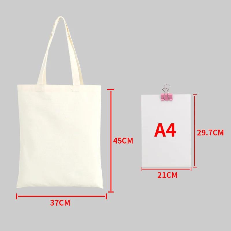 Reusable Foldable Shoulder Handbag Eco-Friendly Women Ladies Large Cotton Fabric Canvas Tote Bag For Market Shopping Bags Blank