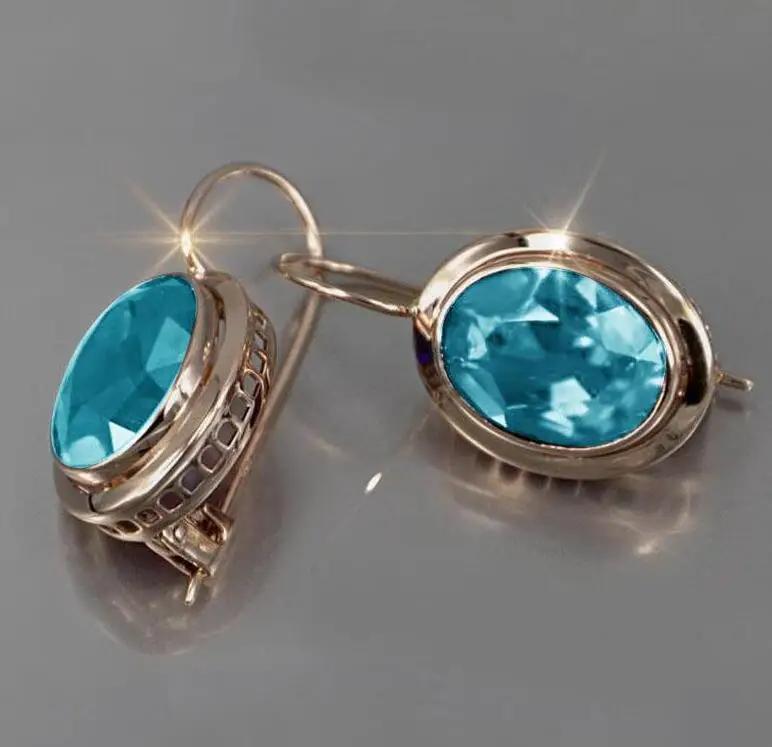 Dazzling Elegant Women Fashion Gold Color Earring Blue Hoop Earrings Female Wedding Jewelry Gifts Bijoux Femme