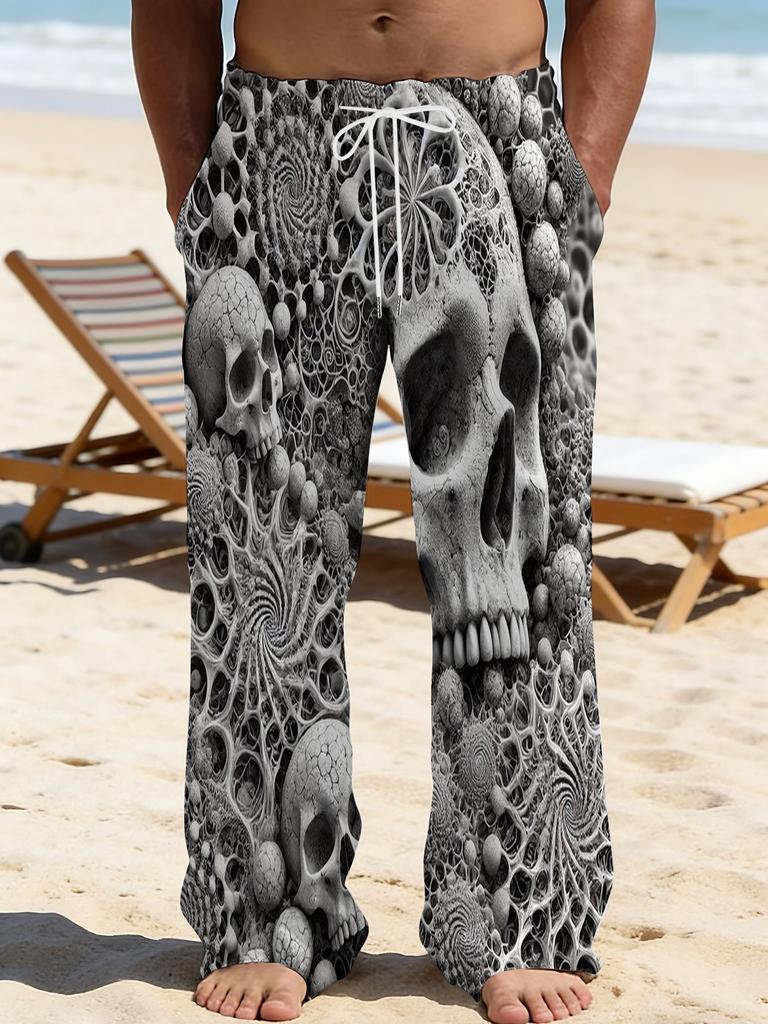 Casual men's printed loose straight trousers vacation beach pants men's European and American breathable