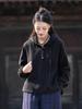 Women's Winter Thick Velvet Hooded Top with Frog Button - Cotton Linen Pullover