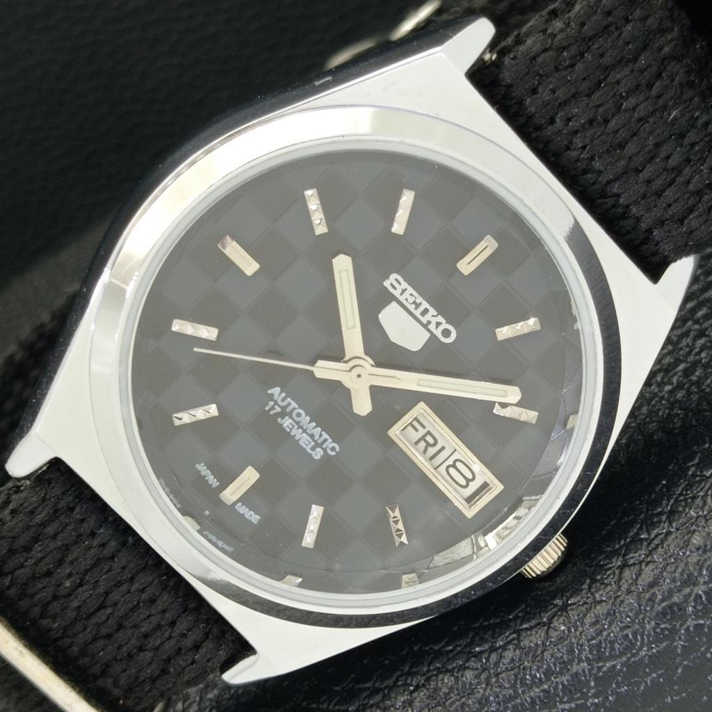 JAPAN SEIKO 5 AUTOMATIC MENS 6309A REFURBISHED BLACK COLOR DIAL WATCH A440227-4 Sk-a440227-1