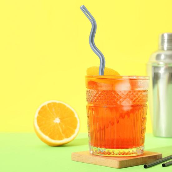 High Glass Wavy Straws Reusable Colorful Straws for Juice Tea Coffee Eco-Friendly High Temp Resistant BPA-free Glass Twist Transparent Straw