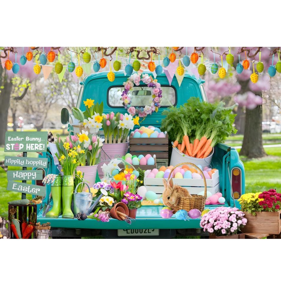 Spring Easter Natural Scenery Grassland Rabbit Theme Banner Backdrop, Children s Birthday Party Decoration Photography Backdrop Vinyl 75X50cm