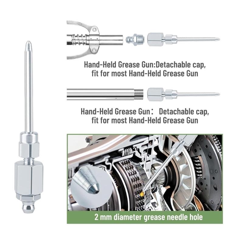 Grease Guns Needle Nozzle Couplers Adapter Lubrication Tool with Double Handle for Hard To Reach Fittings Repair Shops