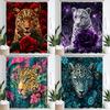 Cougar with Trees Plants Shower Curtain,Pink Leopard Animal Bathroom Decorative Curtain, Printed Fabric Home Curtain with Hooks