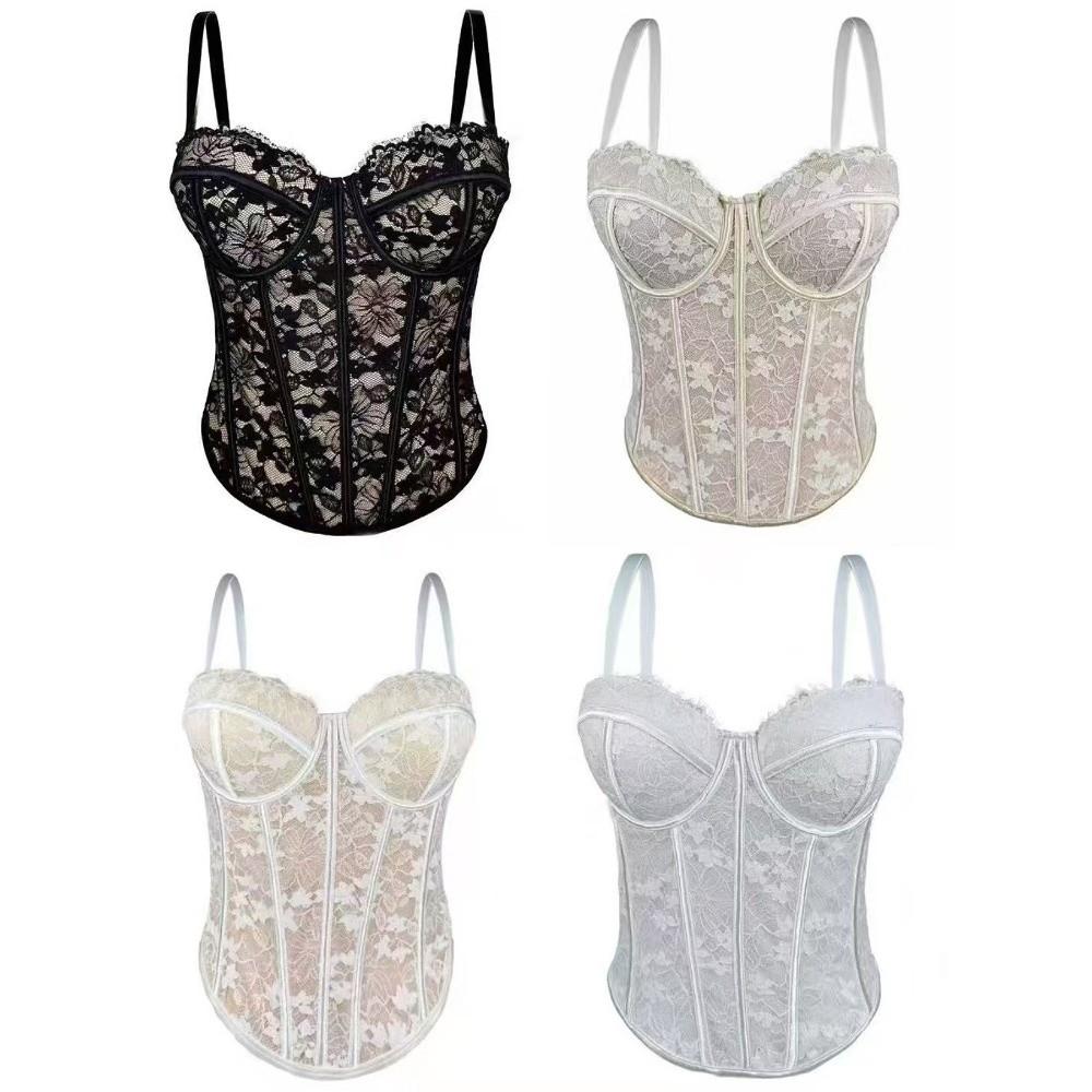 Sleeveless Lace Corset Bottoming Shirt Women Vest Sling Top Chic Camisole with Pads Women