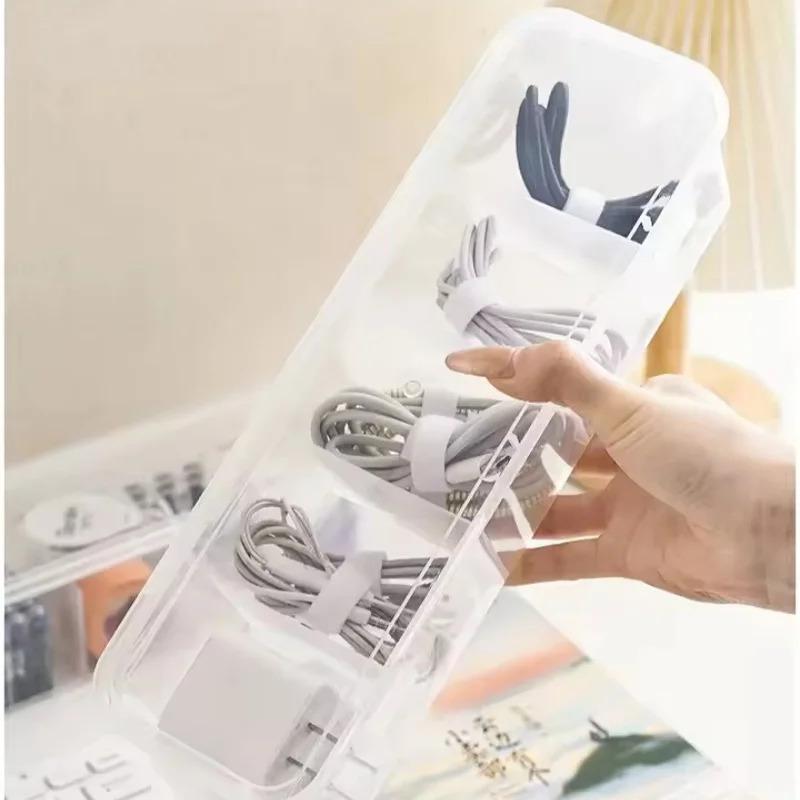 Transparent cable storage box, compartment organizer with lid, dust-proof tidy for use in office and home