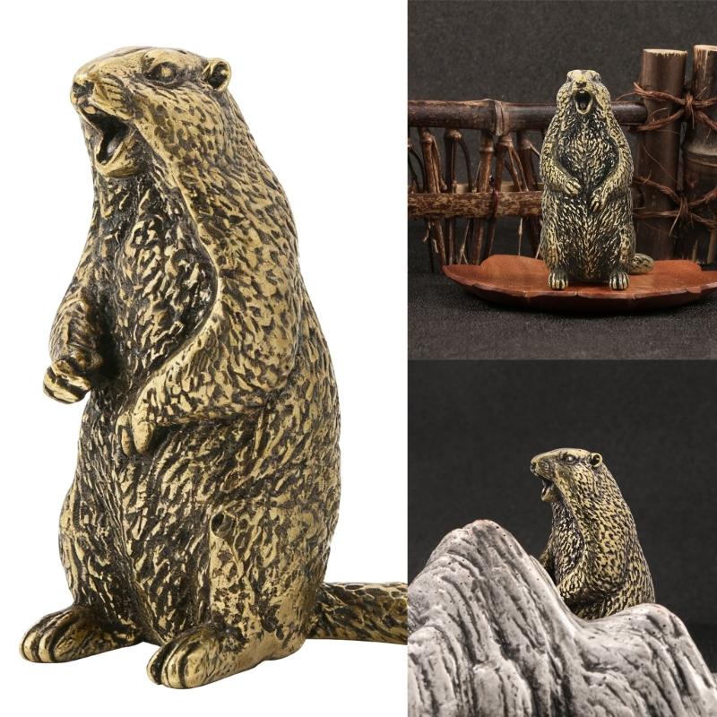Classical Metal Groundhog Sculpture Detailed Animal Figurine For Living Room Study Shelf Antique Home Accent Decors