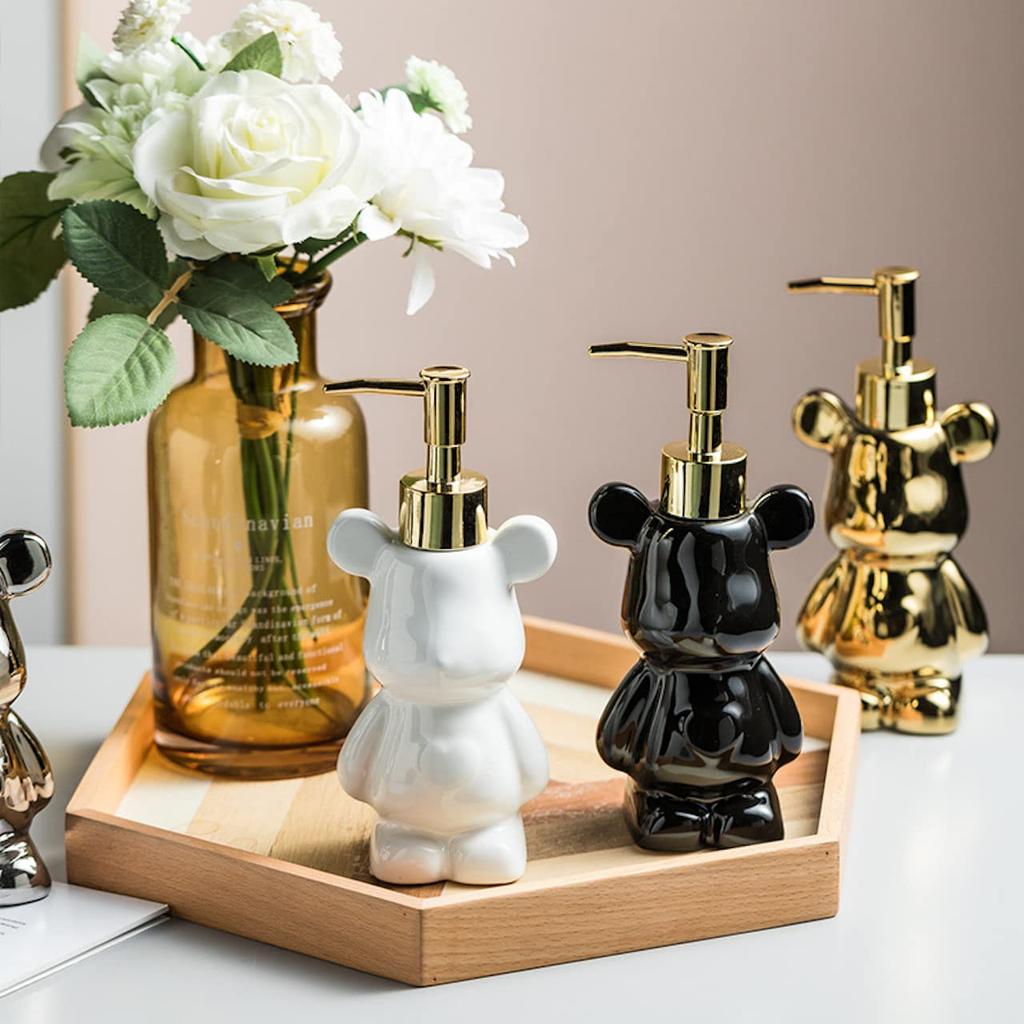 Queen-b Soap Dispenser, Bear Design, Glitter, Stylish, Cute Bear, Refillable Container, Nordic Style, Manual Dispenser Bottle, Shampoo, Conditioner,