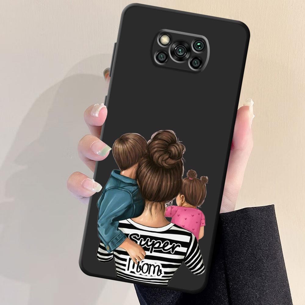 Black Brown Hair Girl Phone Case for Xiaomi Poco X4 F4 C40 M4 5G F3 GT M3 X3 NFC X3 Pro F1 X4 Pro X3 GT X4 GT Silicone Cover