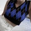 Holiday Autumn and Winter Personalized Fashion New Arrival Woolen Women's Clothing Sexy Plaid Color Contrast Short Sleeveless Vest Tops