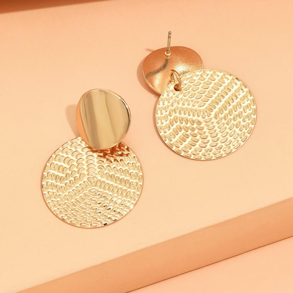 Personality Exaggerate Gold Color Geometric Large Disc Stud Earrings for Women Banquet Dance Party Fashion Temperament Jewelry