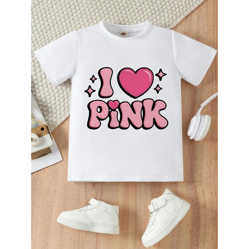 

European sizes Pink Hearts And Slogan Prints Crew Neck T-Shirt | Casual And Stylish, Perfect For Summer Outfits And Holiday Gifts 164cm білий