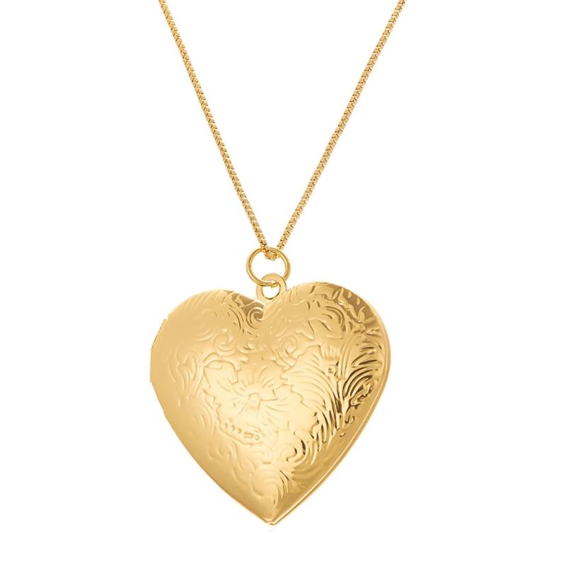 Vintage Heart Locket Necklace With Engraved Floral Designs Adjustable Chain Photo Pendant Jewelry Accessory for Women