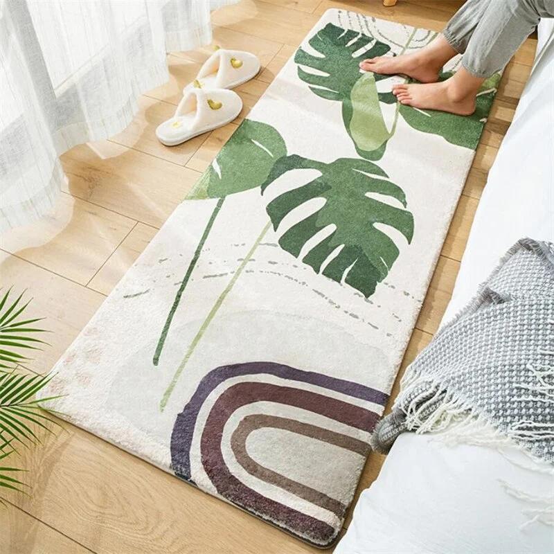 

Bedroom Home Carpet Bedside Rug Decoration Living Room Soft Door Mats Leaf Print Fluffy Plush Floor Mat Shaggy Alfombra 40x120cm