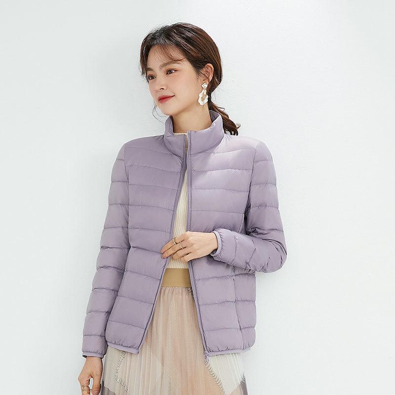 Korean Style Women's Lightweight Down Jacket - 90% White Duck Down, Autumn/Winter 2024, Warm Stand Collar, Long Sleeve Outerwear