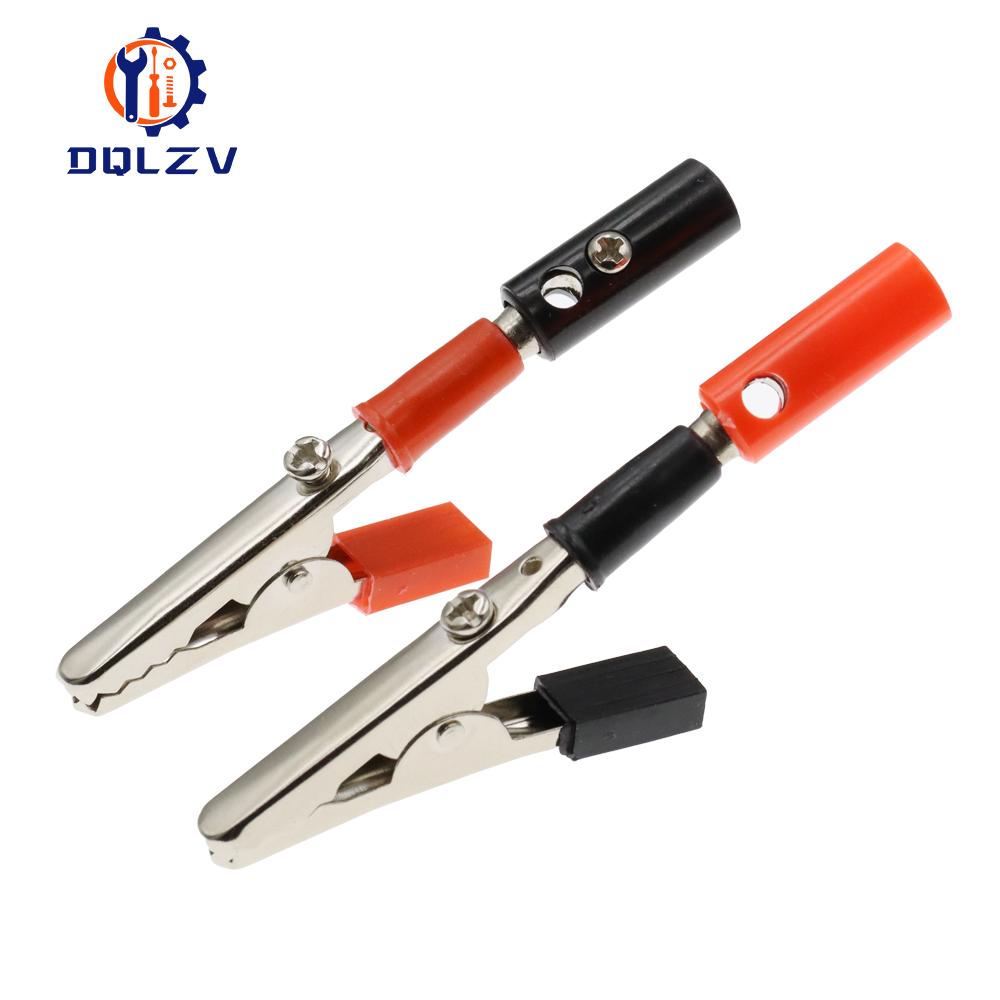 10PCS 50mm Plastic Handle Test Probe Metal Alligator Clips Connector Connect Socket Plug for Battery 4MM Banana Plug