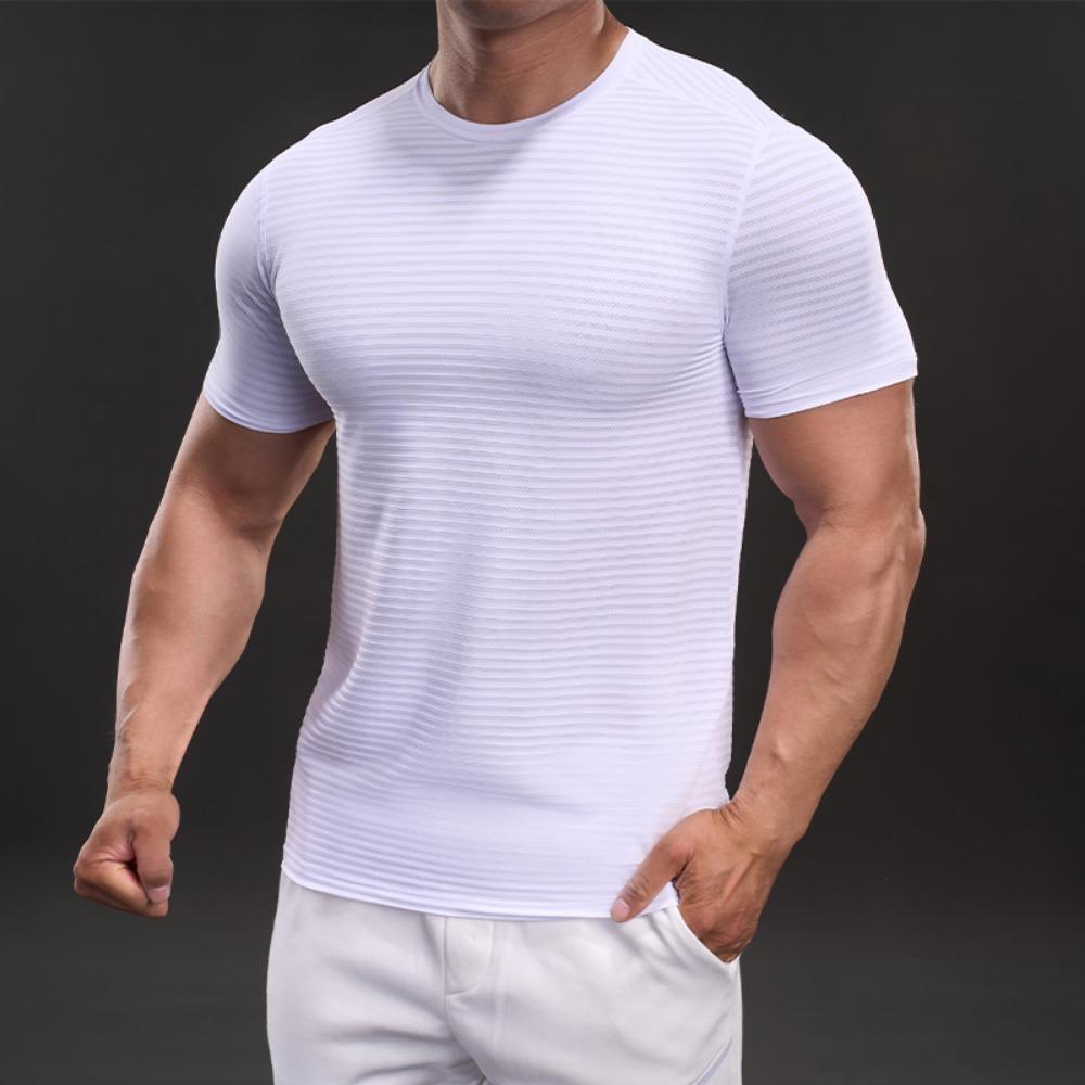 Summer Casual Short-sleeved T-shirt Fashion Sporty Slim Elastic Fitness Outdoor T-shirt Men