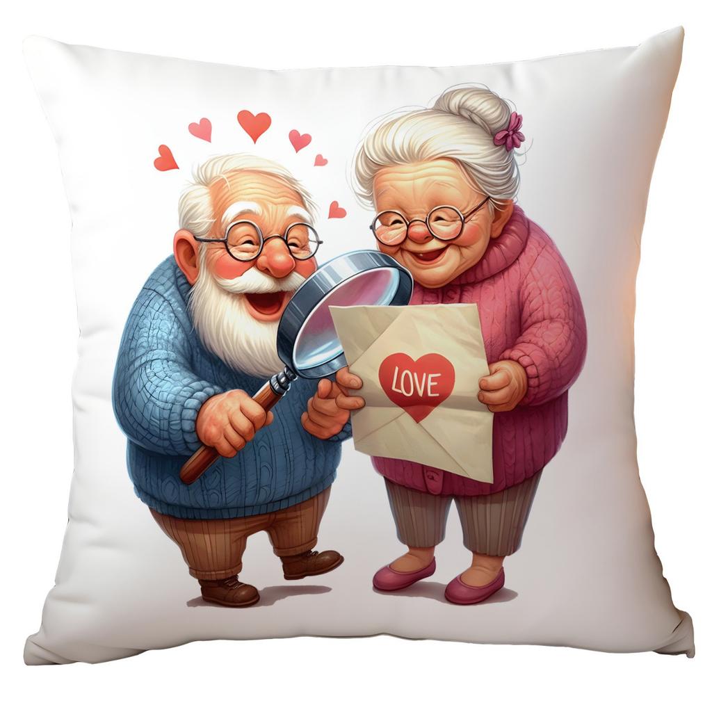 New Valentine's Day Pillow Cover Fun Watercolor Valentine's Day Old Couple Push Cover Home Cushion Cover