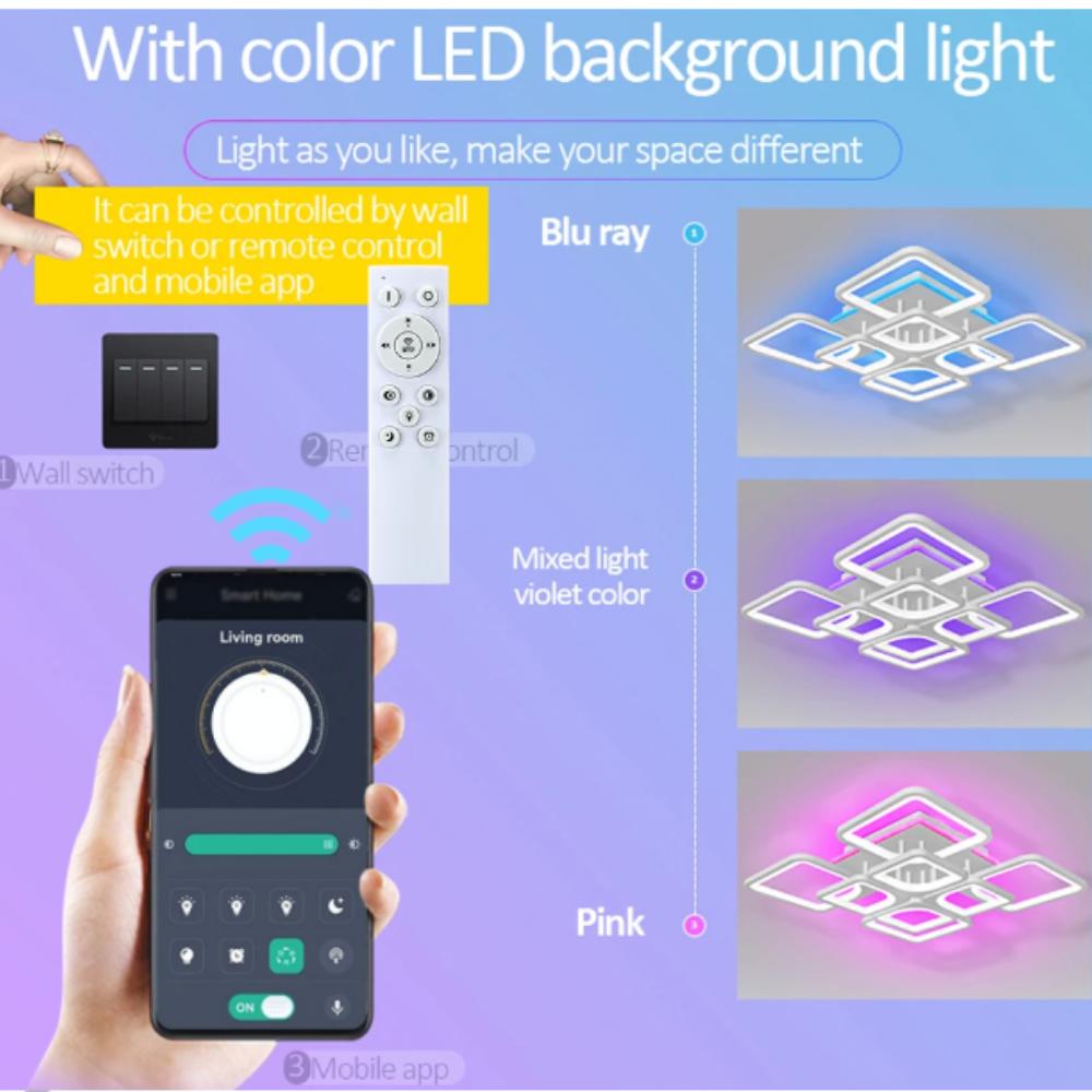 Modern Simple Style LED Pendant Lamp Ceiling Chandelier Blue Pink Purple APP with Remote Control Dimmable Interior Pendant Lamp