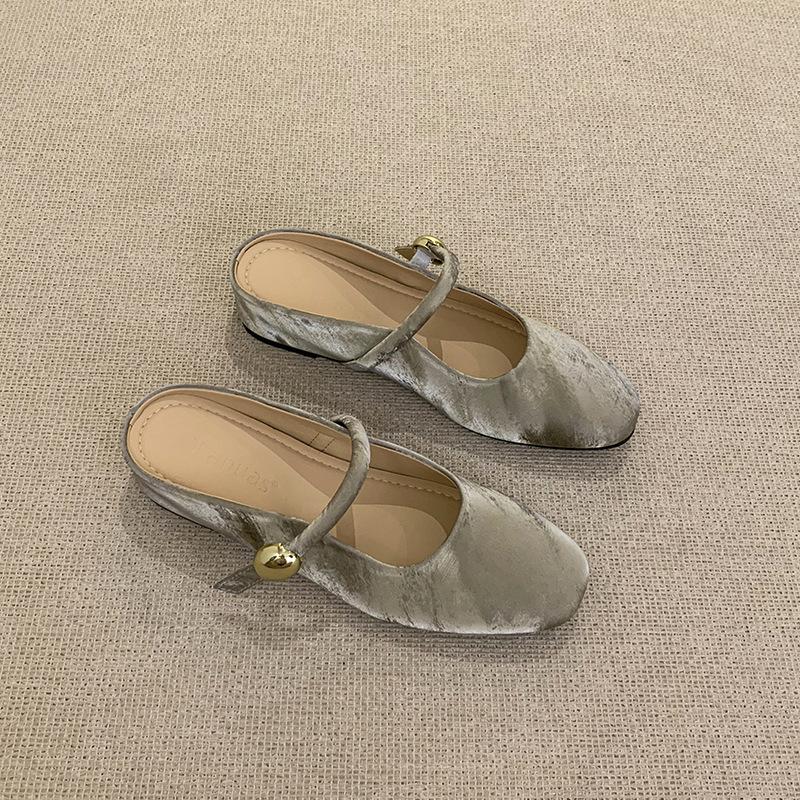 

Inner height increase Mary Jane bag head shoes women s cheongsam satin bag head half-drag high-heeled slippers summer wear lazy 40 шампанского