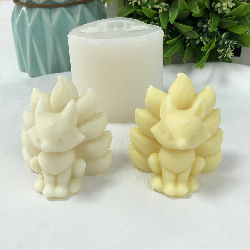 3D Cute Fox Silicone Candle Mold Crystal Epoxy Gypsum Cement Nine-tailed Fox Mould DIY Animal Shape Chocolate Ice Cube Soap Mold