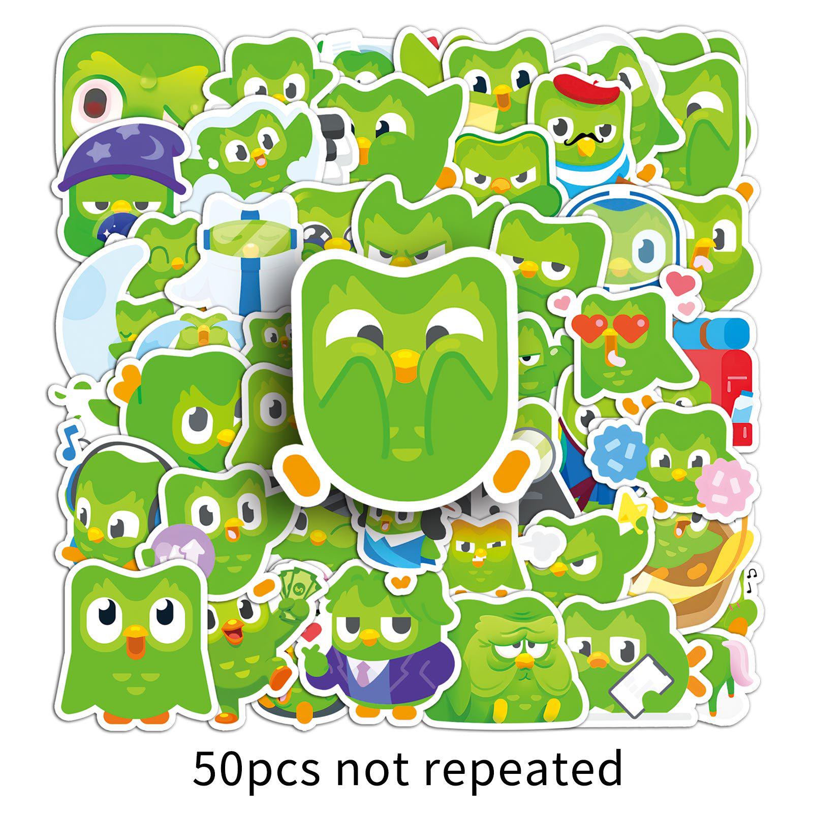 50 Duolingo Cartoon Trendy Personalized High-Quality Stickers for Guitars, Desktops, and Water Cups