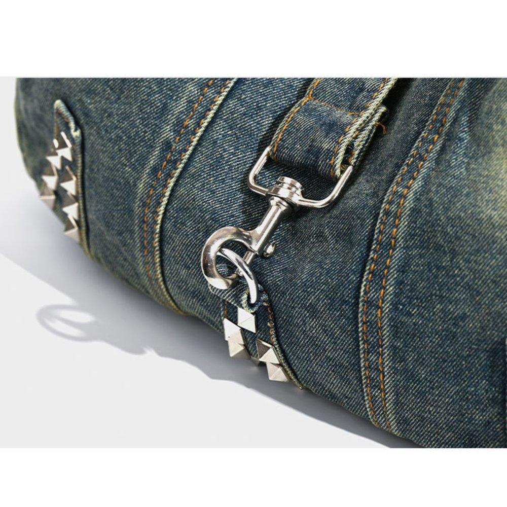 Borsa Tote in Denim Lavato con Borchie Grande Capacità Borsa a Spalla Crossbody Borsa da Lavoro da Donna