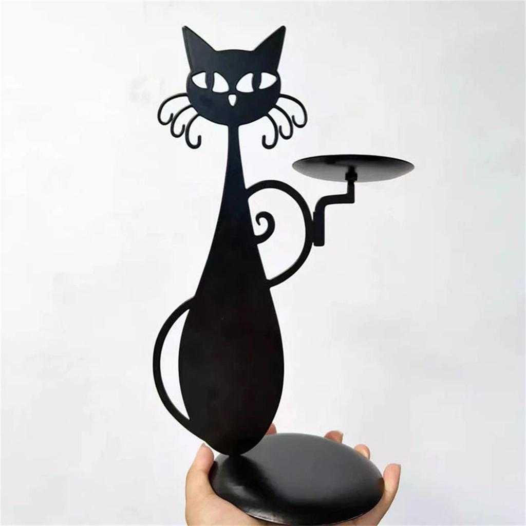 Portacandele per gatti per candele a colonna Candele senza fiamma a LED, candeliere con decorazioni per gatti in metallo retrò rustico per centrotavola, tavolo da pranzo