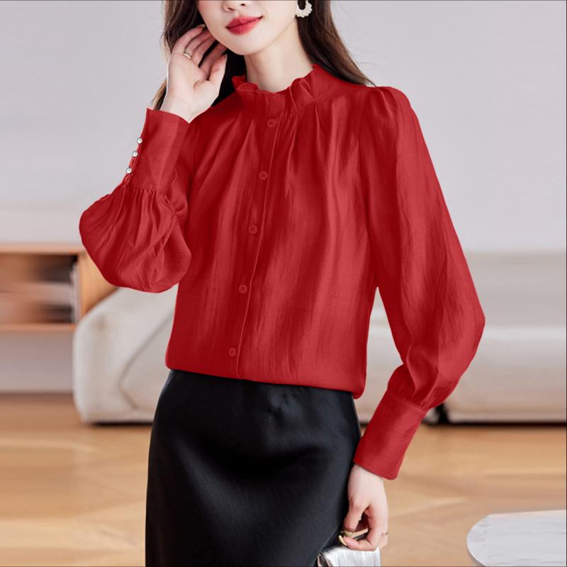 

ZANZEA Women Casual Stand Collar Loose Long Sleeve Blouse L червоний
