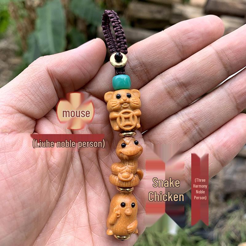 Twelve Zodiac Green Sandalwood Phone Charm - Cute Cartoon Pendant for Bags and Accessories