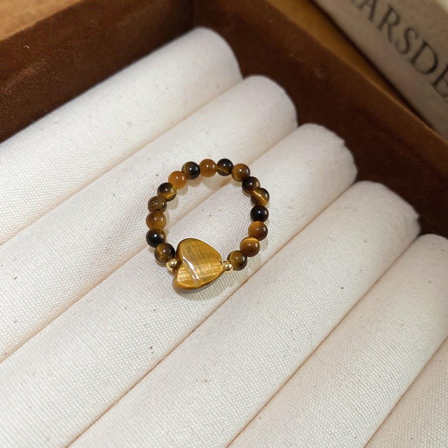 Vintage zircon tiger's eye stone round open ring Maillard style index finger ring fashion niche design ring woman