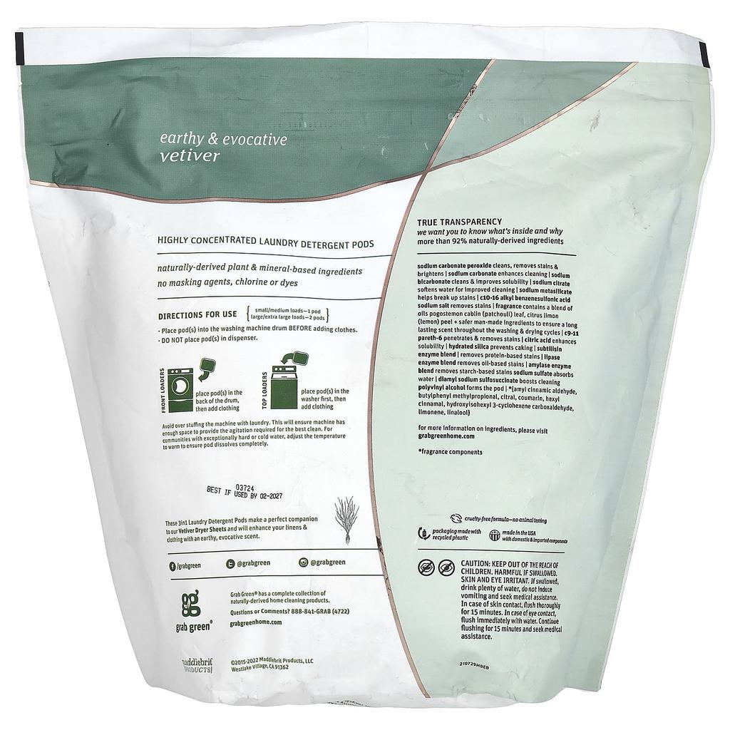 3 In 1 Laundry Detergent Cubes, Vetiver, 132 Loads, 5 Lbs 4 Oz (2376 G)