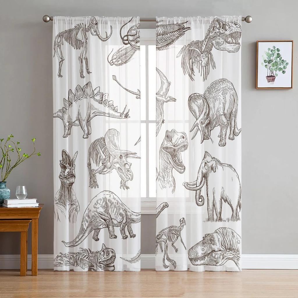 Jurassic 3D Dinosaur Virgin Forest Sheer Curtains for Living Room Bedroom Tulle Window Drapes for Kitchen Decoration
