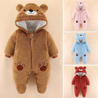 0-12M Baby Rompers Cute Bear Toddler Girls Overall Jumpsuit Winter Warm Hooded Cotton Baby Boys Romper Infants Crawling Clothing